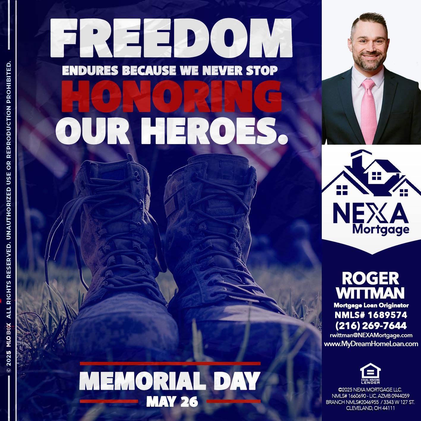 Memorial Day - Roger Wittman -Mortgage Loan Originator
