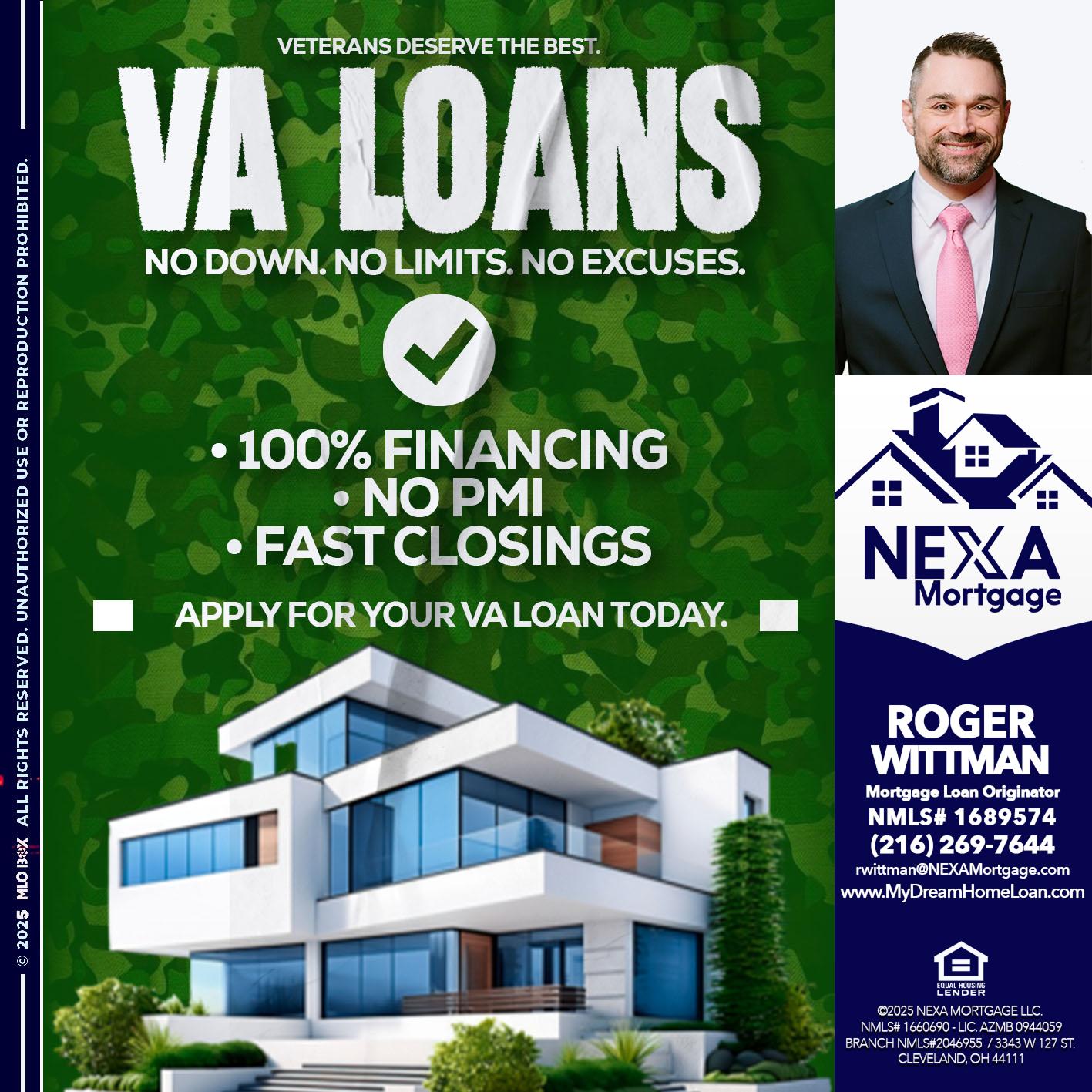 VA LOANS - Roger Wittman -Mortgage Loan Originator