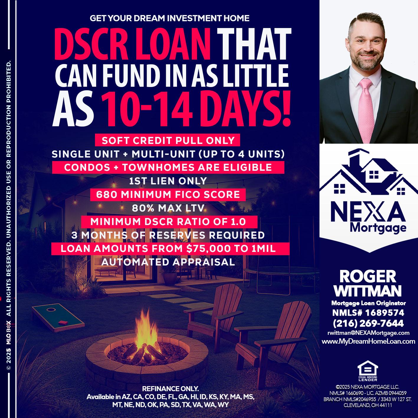 DSCR LOAN - Roger Wittman -Mortgage Loan Originator