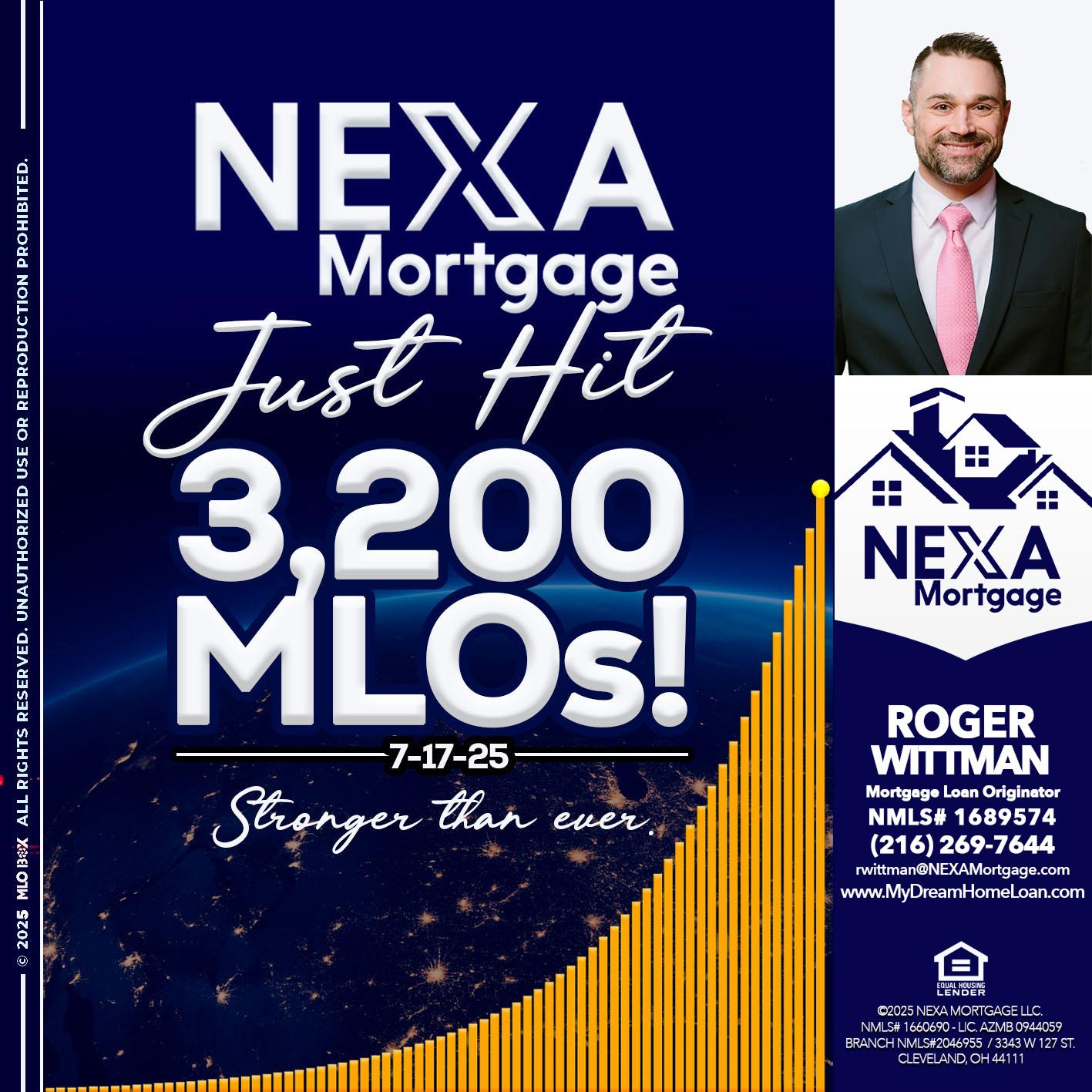 JUST HIT 3,200 MLOs - Roger Wittman -Mortgage Loan Originator