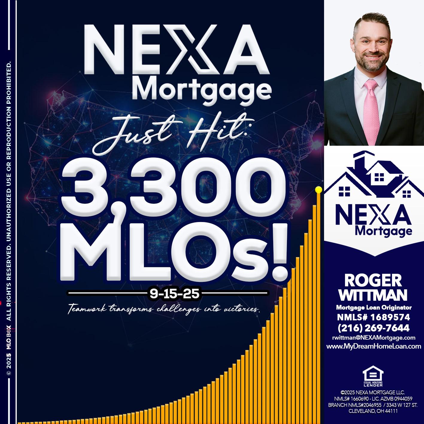 NEXA JUST HIT 3300 MLOS - Roger Wittman -Mortgage Loan Originator