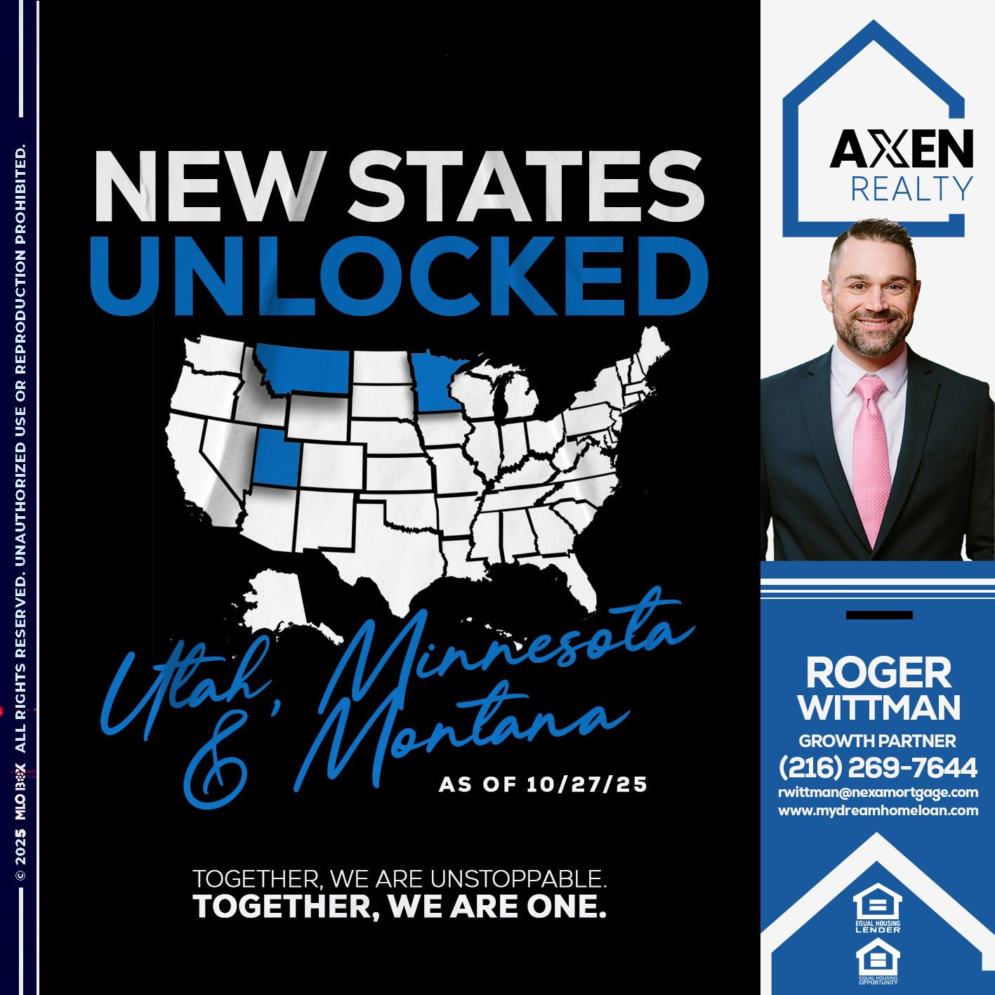 new states unlocked - Roger Wittman -Mortgage Loan Originator
