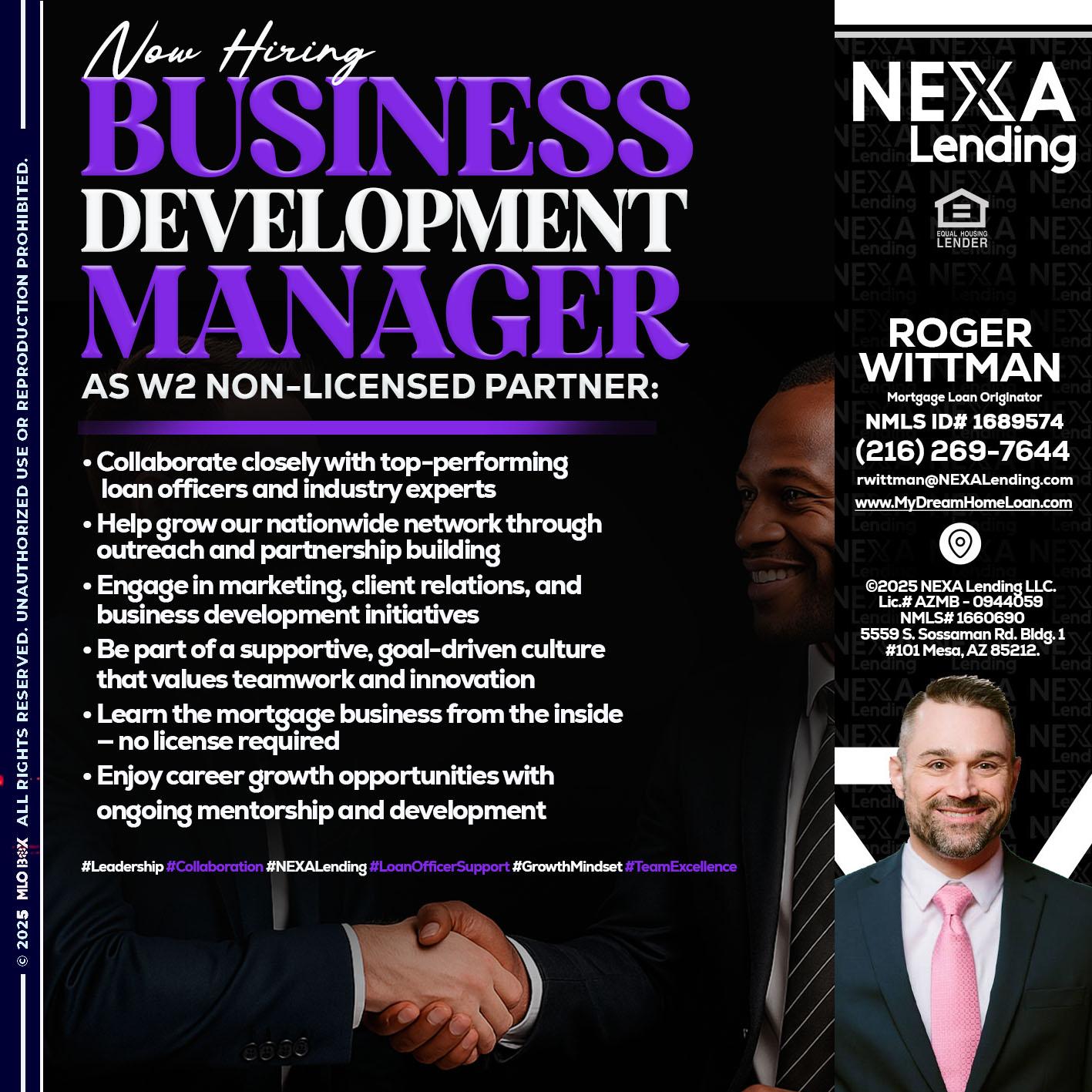 NOW HIRING - Roger Wittman -Mortgage Loan Originator