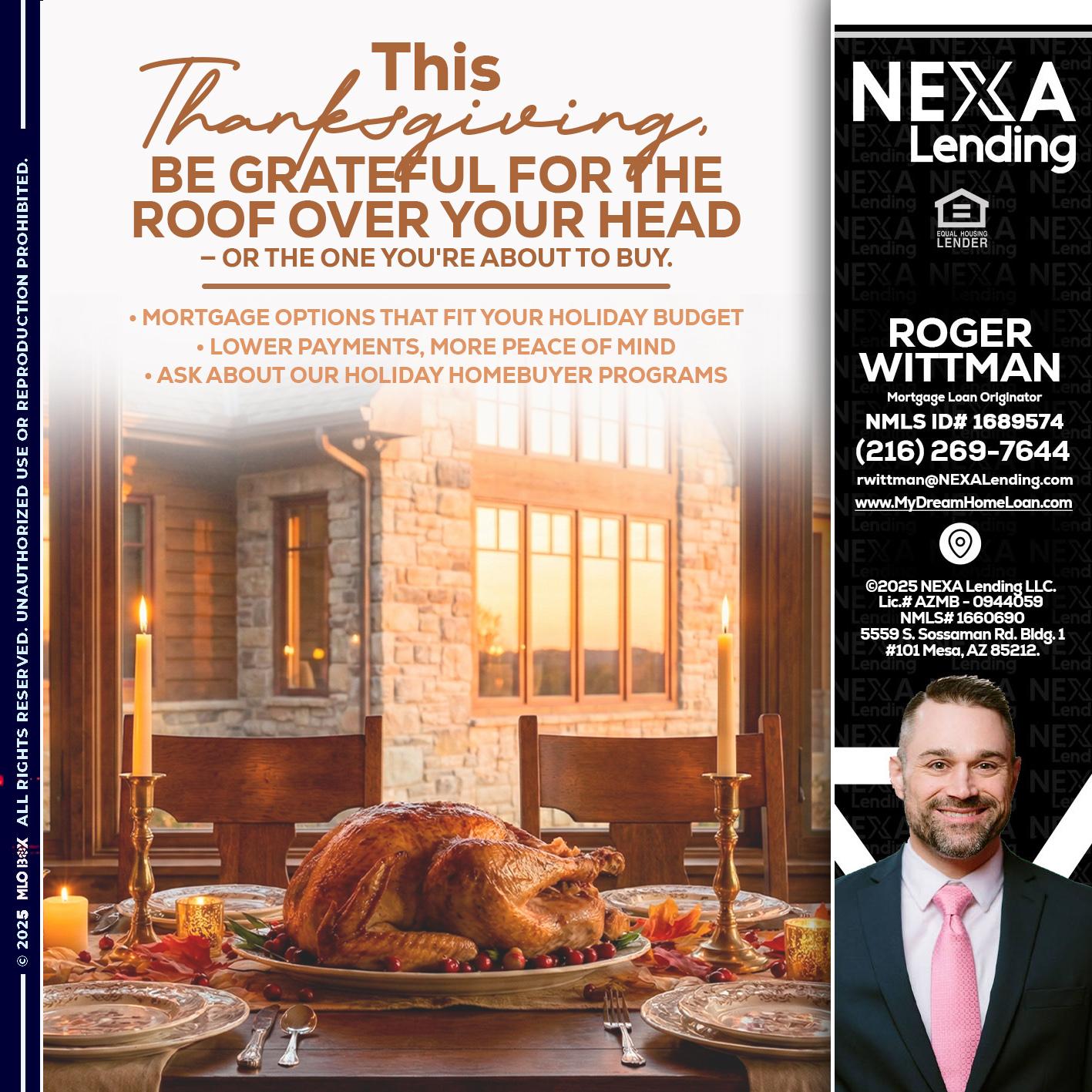 THIS THANKSGIVING - Roger Wittman -Mortgage Loan Originator