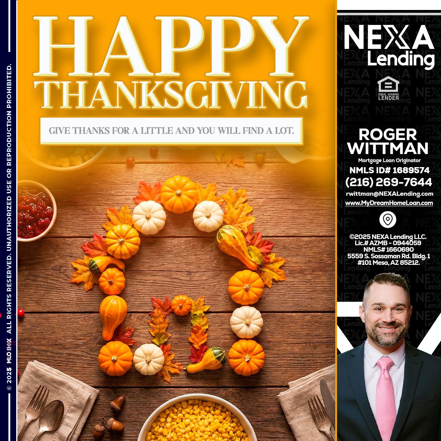 HAPPY THANKSGIVING - Roger Wittman -Mortgage Loan Originator