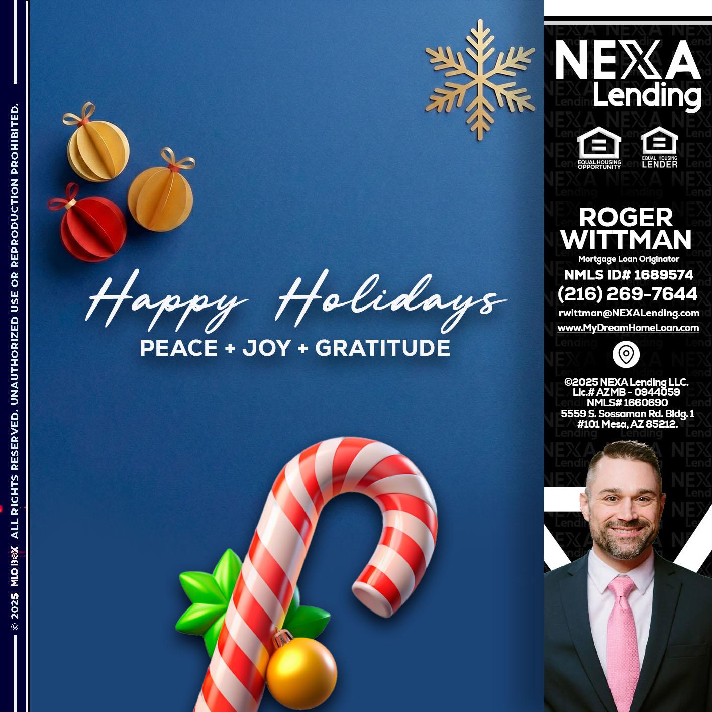 HAPPY HOLIDAYS - Roger Wittman -Mortgage Loan Originator