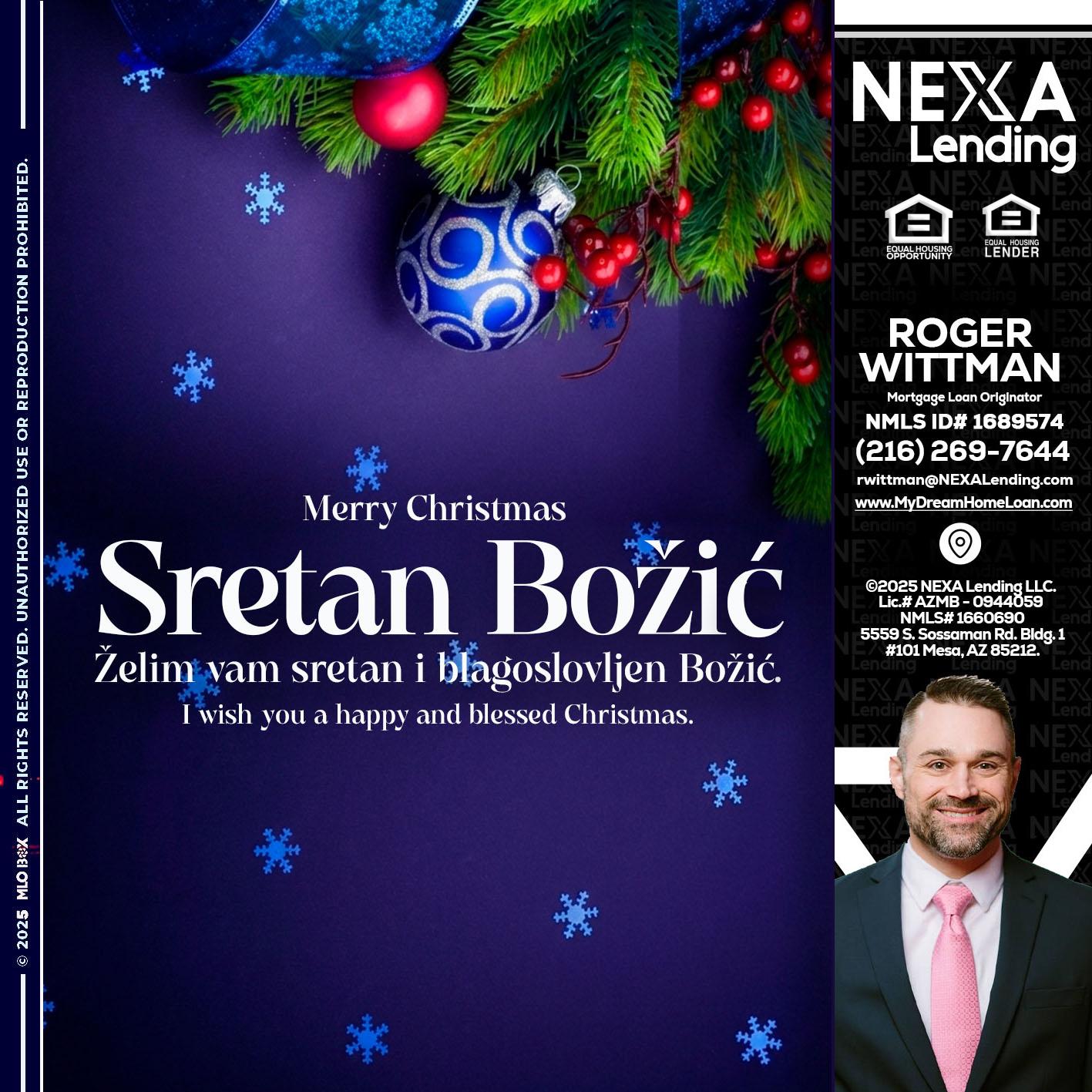 Sretan Božić - Roger Wittman -Mortgage Loan Originator