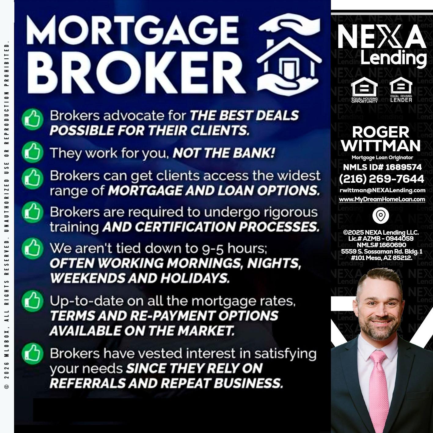 MORTGAGE BROKER - Roger Wittman -Mortgage Loan Originator
