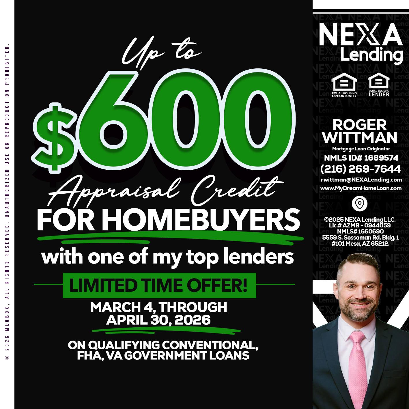 UP TO 600 - Roger Wittman -Mortgage Loan Originator