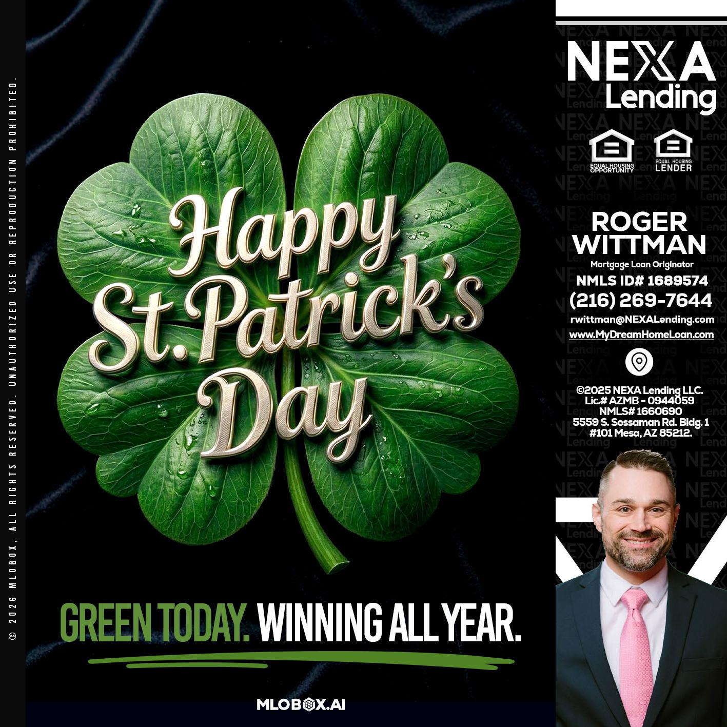 happy st. Patricks day - Roger Wittman -Mortgage Loan Originator
