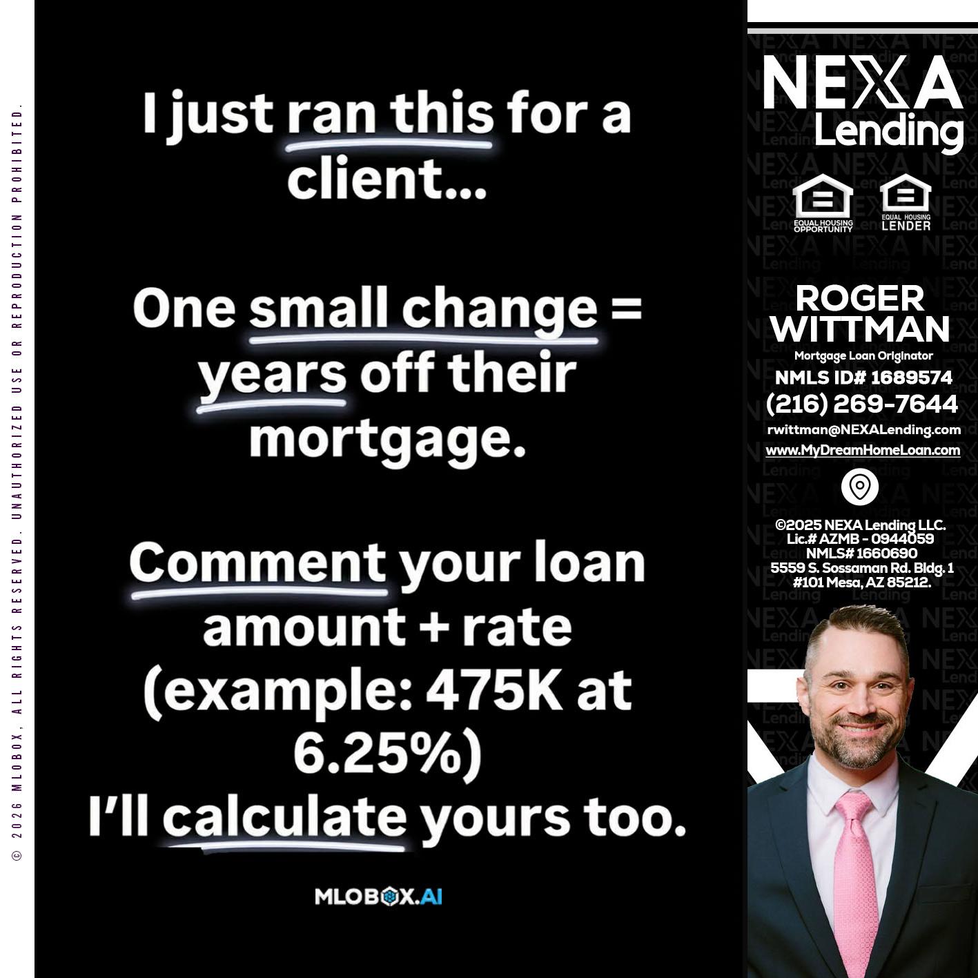 I JUST RAN - Roger Wittman -Mortgage Loan Originator