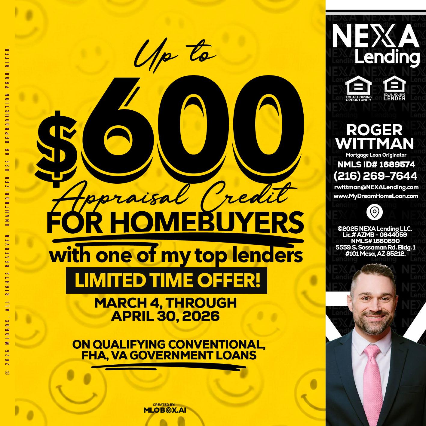 UP TO 600 - Roger Wittman -Mortgage Loan Originator