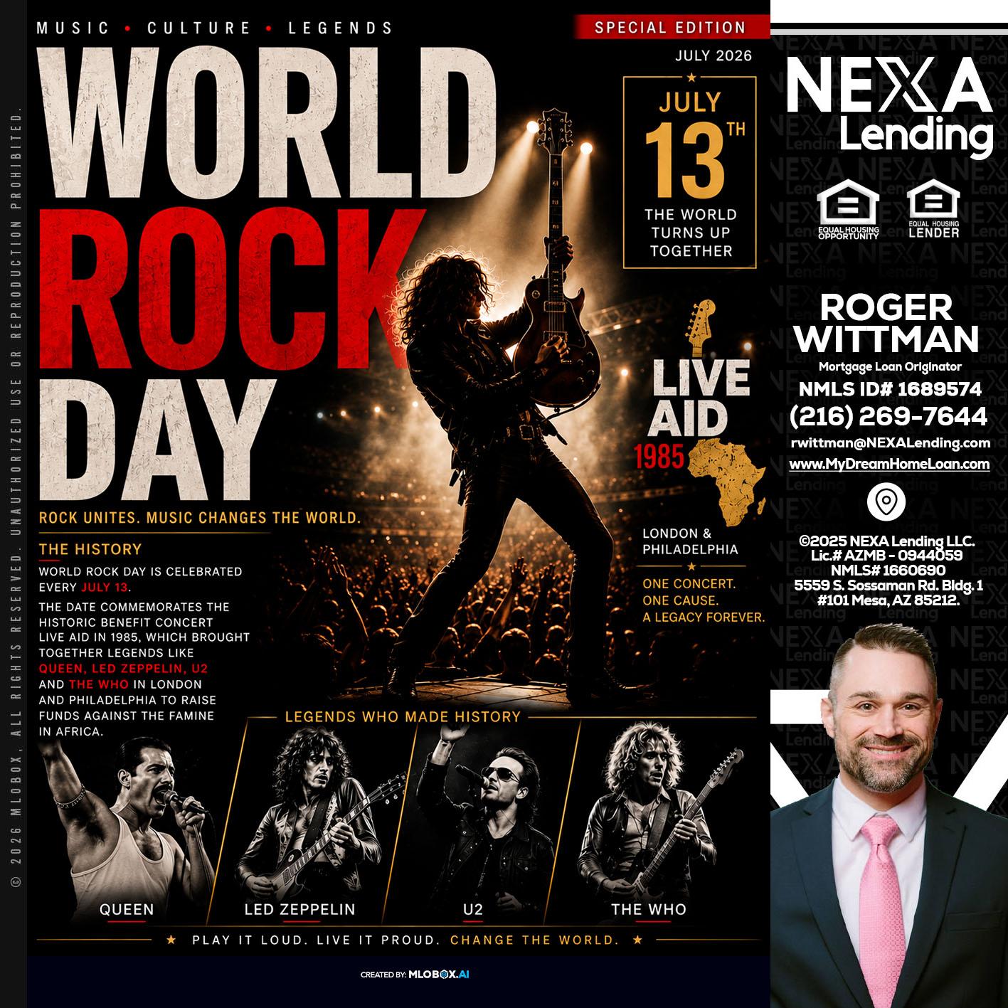 WORLD ROCK MUSIC DAY - Roger Wittman -Mortgage Loan Originator