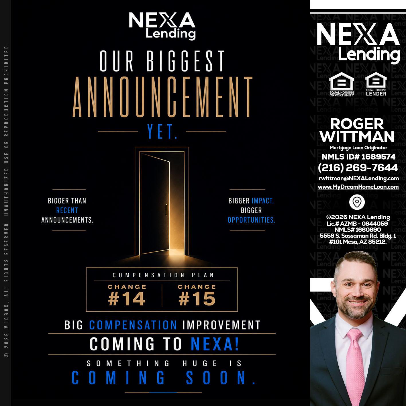 ANNOUNCEMENT - Roger Wittman -Mortgage Loan Originator