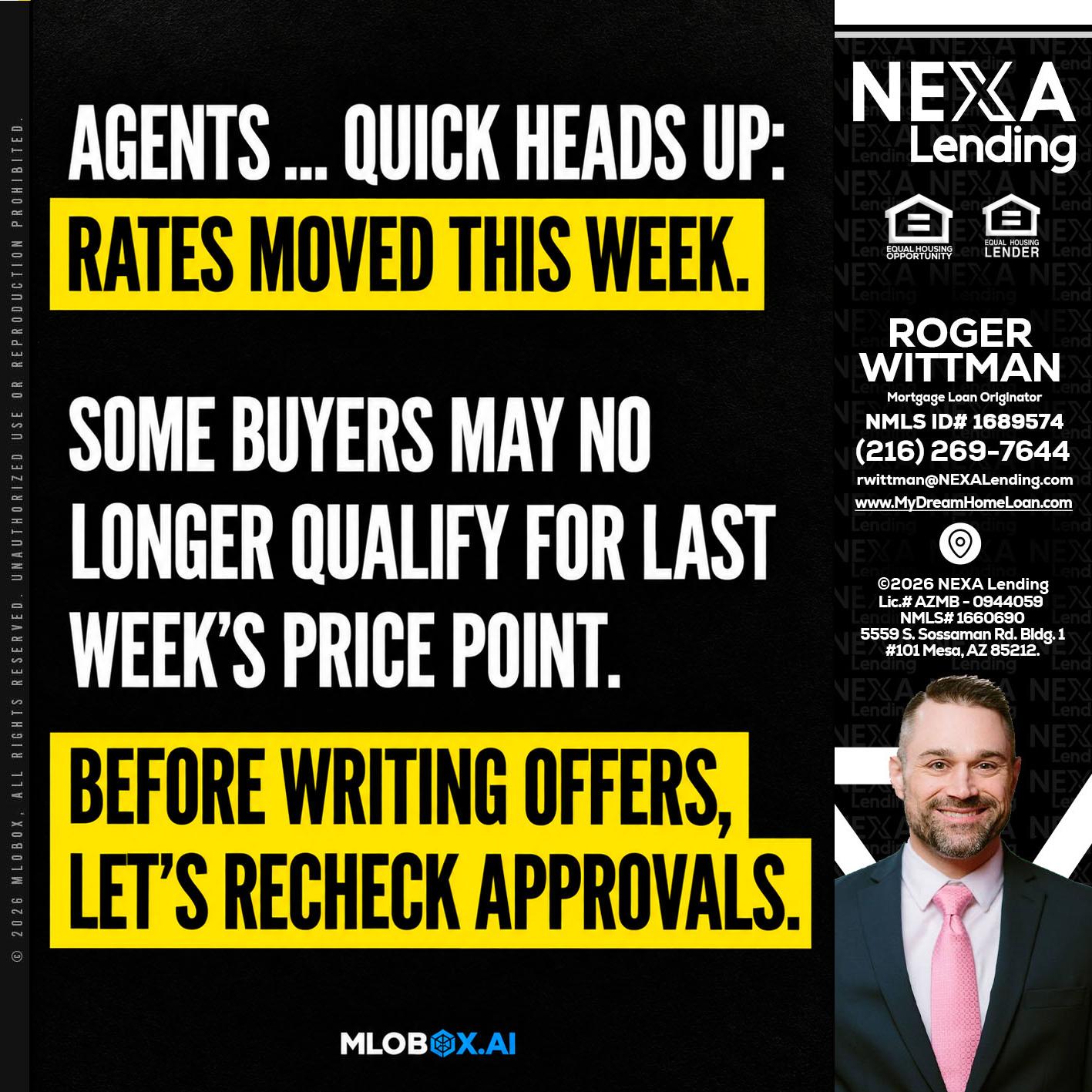 AGENTS QUICK - Roger Wittman -Mortgage Loan Originator