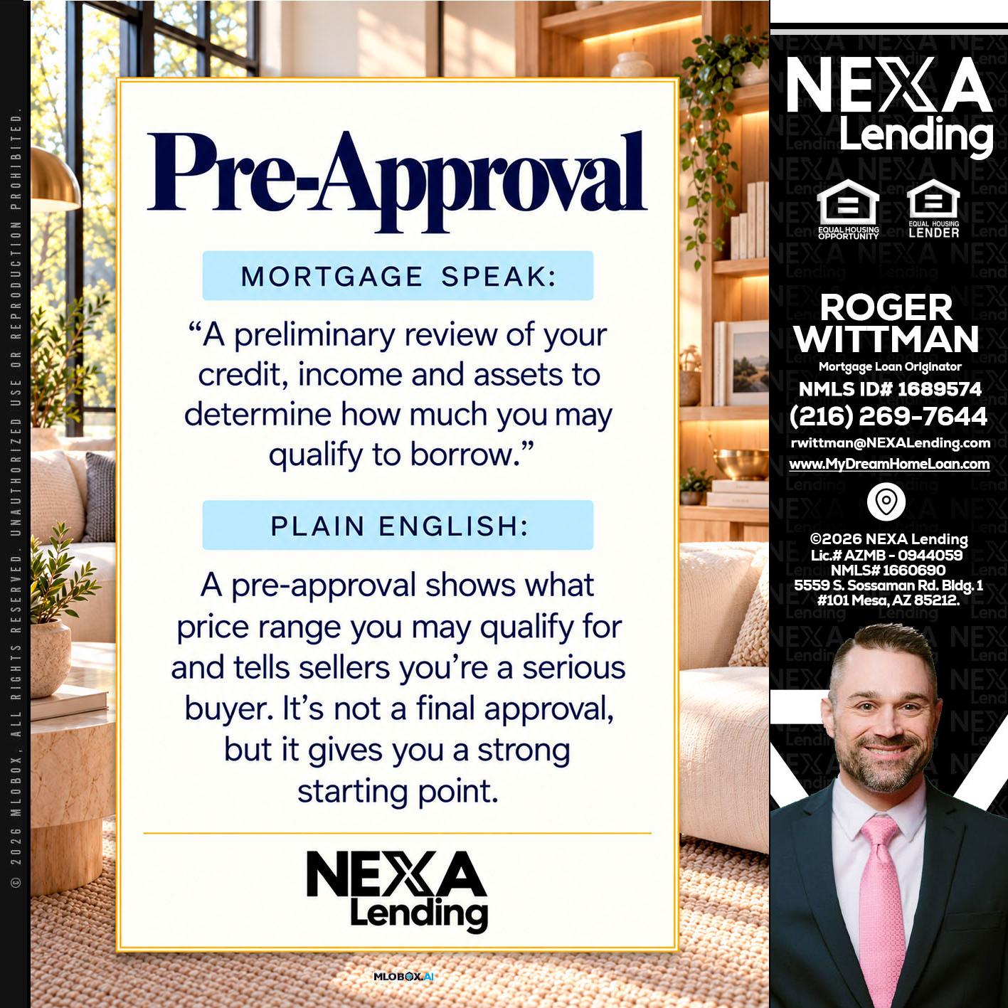 PREAPROVAL - Roger Wittman -Mortgage Loan Originator
